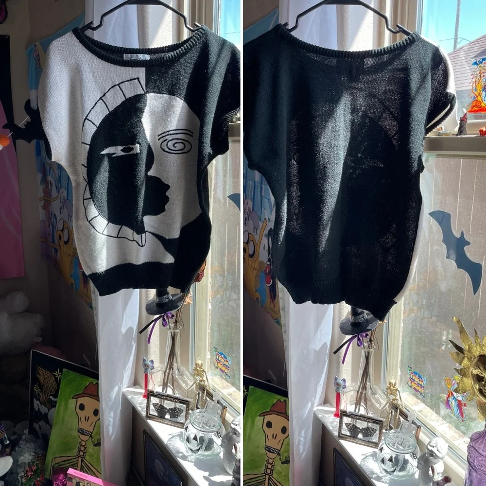 Vintage Jaymee Papell abstract two face moon acrylic black and white sweater top - Picture 12 of 14
